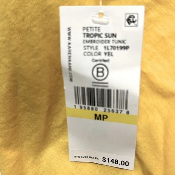 Karen Kane 💯 cotton voile tunic top. Embroidery.3/4 length sleeves. Size M. - Picture 5 of 5